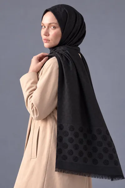 Siyah 70x180 Cm Luna Premium Jakarlı Pamuk Şal 494095