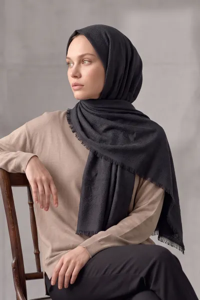 Siyah 70x180 Cm Mimoza Premium Jakarlı Pamuk Şal 494023