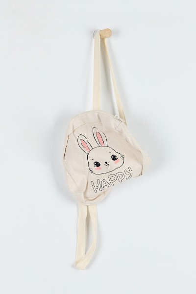 Siyah (8-11 Yaş) Tavşan Baskılı Çanta Aksesuarlı Fırfırlı Kız Çocuk Elbise 175580