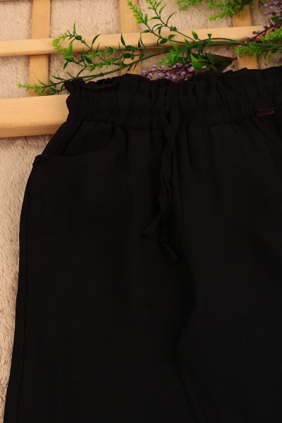 Siyah (8-12 Yaş) Bağcıklı Paça Lastikli Kız Çocuk Pantolon 161534