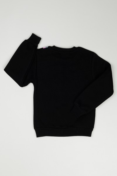 Siyah (8-12 Yaş) Baskılı İçi Şardonlu Kız Çocuk Sweatshirt 90836