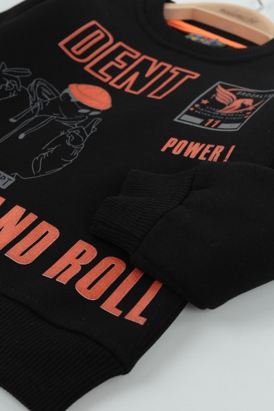 Siyah (8-12 Yaş) Dent Baskılı Üç İp Şardonlu Erkek Çocuk Sweat polar 135275