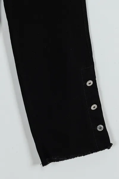 Siyah (8-12 Yaş) Düğmeli Kız Çocuk Kot Pantolon 252380