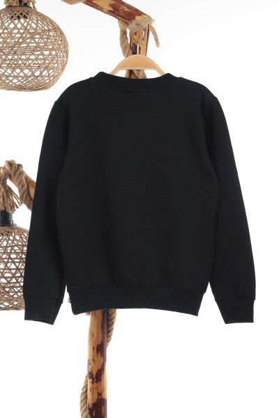 Siyah (8-12 Yaş) Freedom Baskılı İki İp Şardonlu Erkek Çocuk sweat 139789