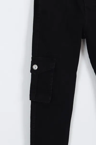 Siyah (8-12 Yaş ) Kargo Cepli Erkek Çocuk Kot Pantolon 330543