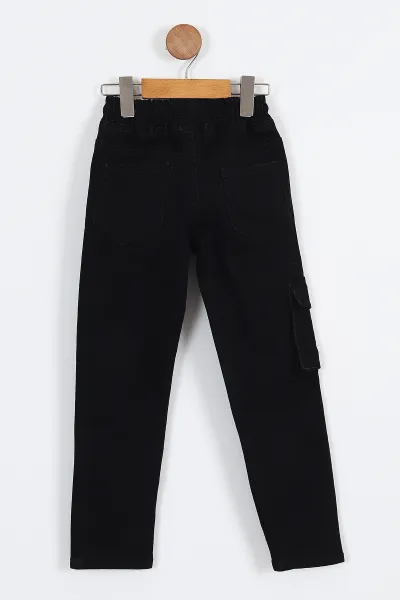 Siyah (8-12 Yaş ) Kargo Cepli Erkek Çocuk Kot Pantolon 330543