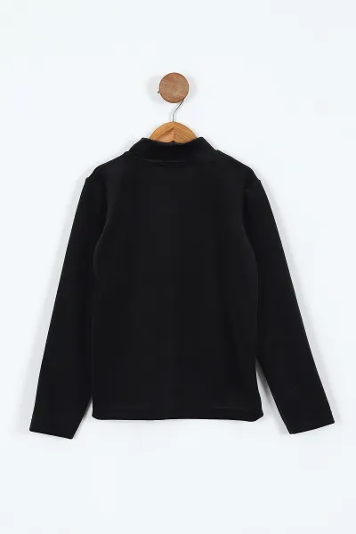 Siyah (5 -12 Yaş) Lovely  Nakışlı Yarım Balıkçı Yaka Kadife Kız Çocuk Sweat 410597