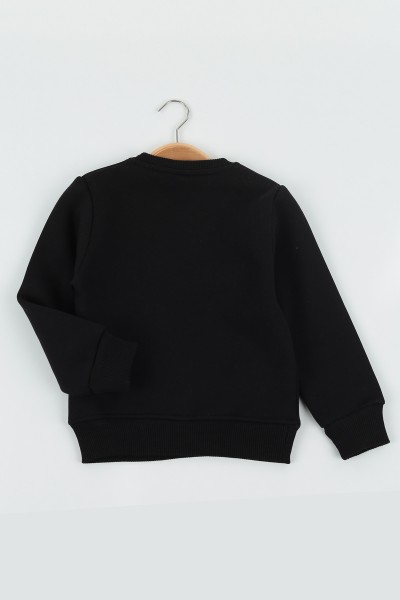 Siyah (8-12 Yaş) Wowo Wın Baskılı Üç İp Şardonlu Erkek Çocuk Sweat Polar 135247