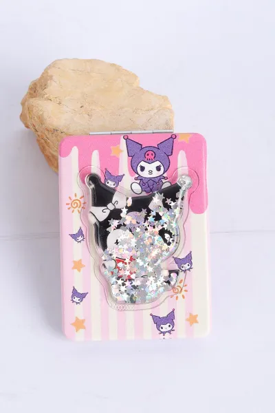 Siyah 8.5x6 Cm Kuromi Karakterli Simli Sulu Cep Çanta Aynası 317192