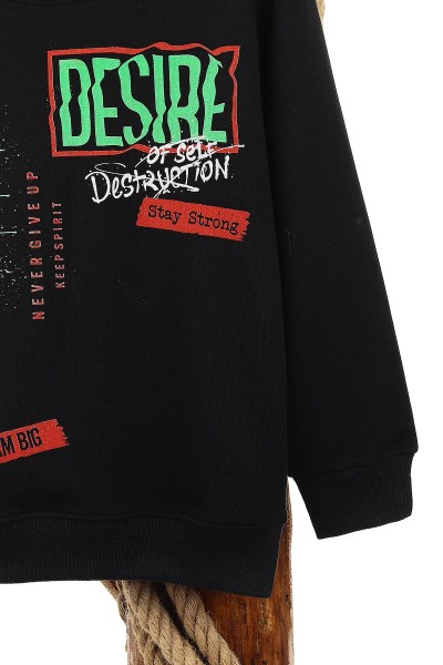 Siyah (9-12 Yaş) Bronx Desire Baskılı Erkek Çocuk Sweat 150937