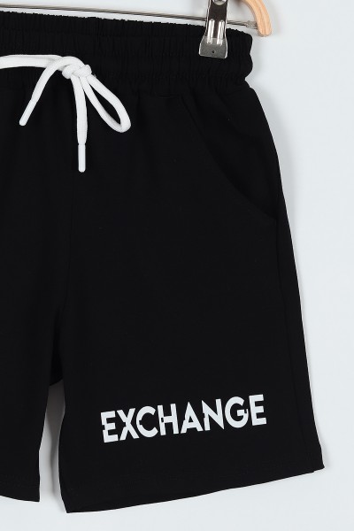 Siyah (9-12 Yaş) Exchange Baskılı Erkek Çocuk Şort 185808