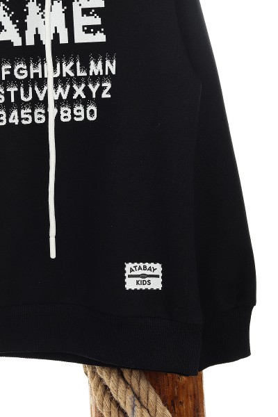Siyah (9-12 Yaş) Game Baskılı Kapşonlu Erkek Çocuk Sweat 148964