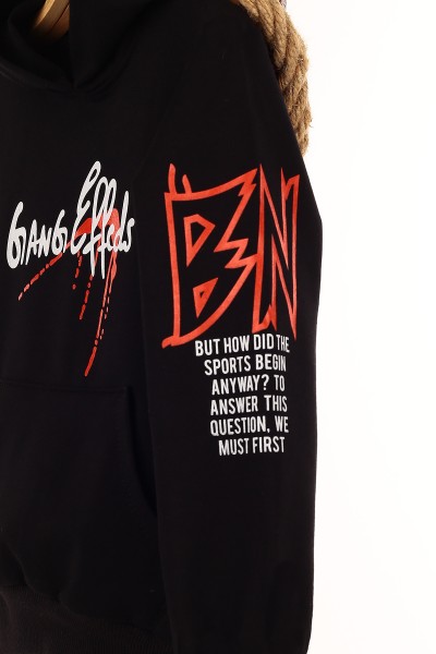 Siyah (9-12 Yaş) Gang Baskılı Kapşonlu Erkek Çocuk Sweat 148976