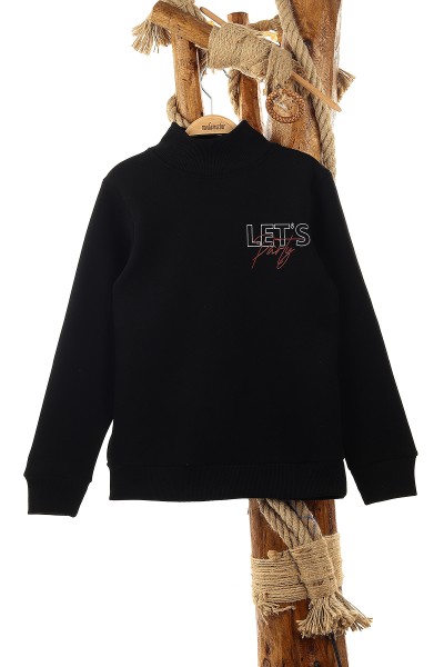 Siyah (9-12 Yaş) Let'S Party Baskılı Üç İp Şardonlu Erkek Çocuk Sweat 149167