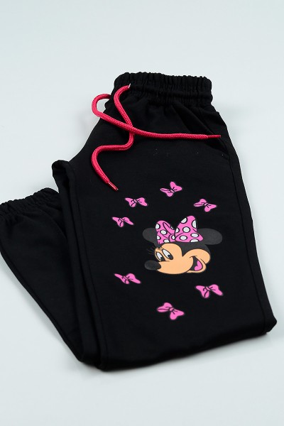 Siyah (9-12 Yaş) Mickey Mouse Baskılı Kız Çocuk Eşofman Altı 104803