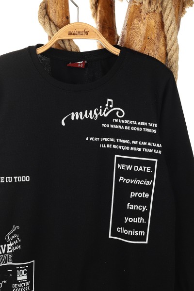 Siyah (9-12 Yaş) Music Baskılı Erkek Çocuk Sweat 157947