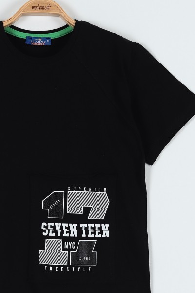 Siyah (9-12 Yaş) Seven Teen Baskılı parçalı Erkek Çocuk Tişört 185260