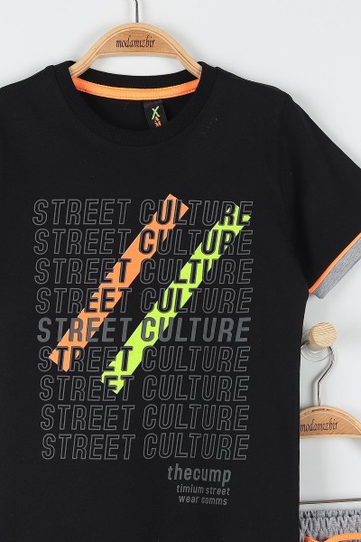 Siyah (9-12 Yaş) Street Culture Baskılı Cep Detaylı Erkek Çocuk Takım 177422