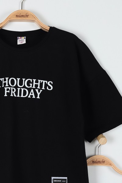 Siyah (9-12 Yaş) Thoughts Frıday Baskılı Kız Çocuk Takım 180791
