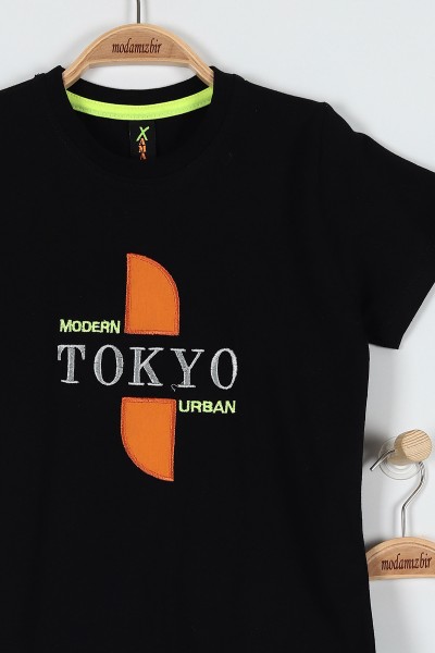 Siyah (9-12 Yaş) Tokyo Nakışlı Belden Bağlamalı Erkek Çocuk Takım 183031