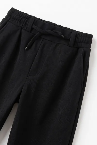 Siyah (9-16 Yaş) Duble Paça Jakarlı Erkek Jogger Pantolon 492988