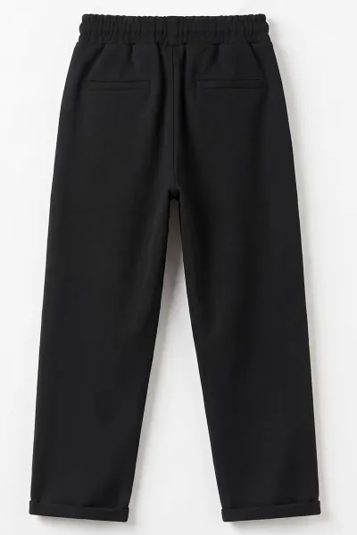 Siyah (9-16 Yaş) Duble Paça Jakarlı Erkek Jogger Pantolon 492988