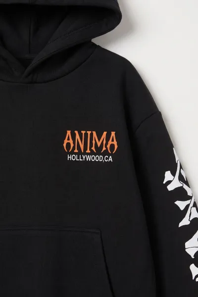 Siyah (9-16 Yaş) Kapüşonlu İçi Şardonlu Erkek Çocuk Sweatshirt 495807