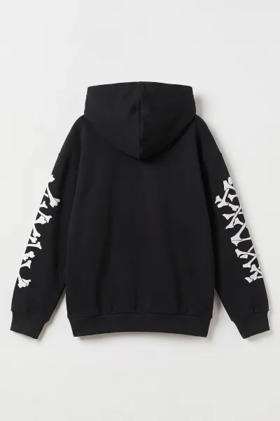 Siyah (9-16 Yaş) Kapüşonlu İçi Şardonlu Erkek Çocuk Sweatshirt 495807