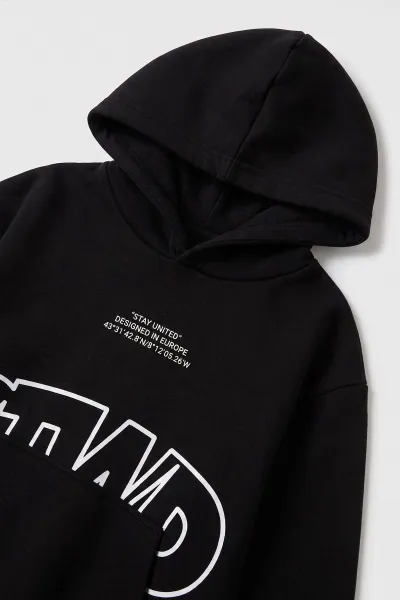 Siyah (9-16 Yaş) Kapüşonlu İçi Şardonlu Erkek Çocuk Sweatshirt 495810