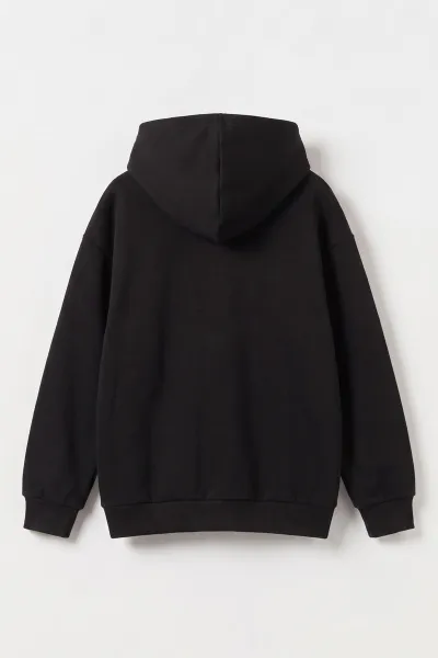 Siyah (9-16 Yaş) Kapüşonlu İçi Şardonlu Erkek Çocuk Sweatshirt 495810