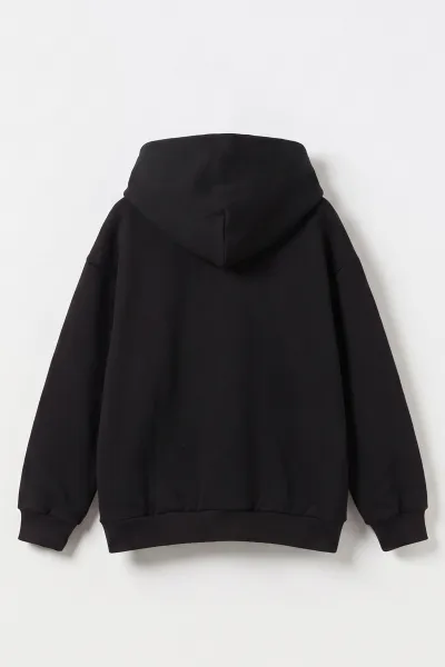 Siyah (9-16 Yaş) Kapüşonlu İçi Şardonlu Erkek Çocuk Sweatshirt 495813