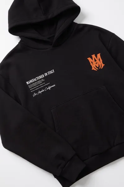 Siyah (9-16 Yaş) Kapüşonlu İçi Şardonlu Erkek Çocuk Sweatshirt 495813