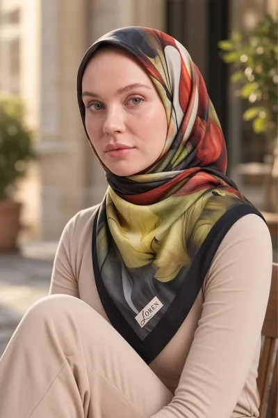 Siyah 90x90 Cm Dijital Baskılı Botanica Desen Soft Eşarp 498466