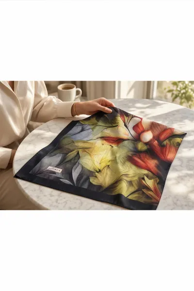 Siyah 90x90 Cm Dijital Baskılı Botanica Desen Soft Eşarp 498466