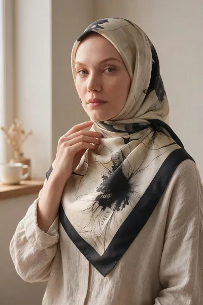 Siyah 90x90 Cm Dijital Baskılı Florenza Desen Soft Eşarp 498662