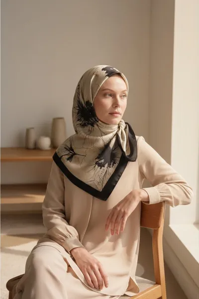 Siyah 90x90 Cm Dijital Baskılı Florenza Desen Soft Eşarp 498662