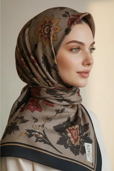 Siyah 90x90 Cm Dijital Baskılı Heritage Desen Soft Eşarp 498571