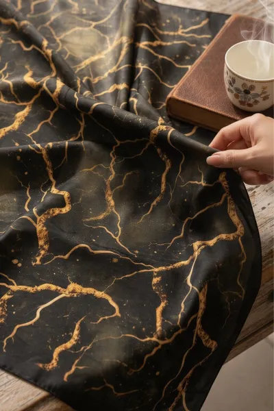 Siyah 90x90 Cm Dijital Baskılı Mermer Desen Kutulu Twill Eşarp 501053