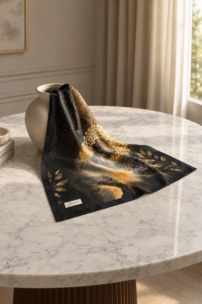Siyah 90x90 Cm Dijital Baskılı Orbit Desen Soft Eşarp 498491