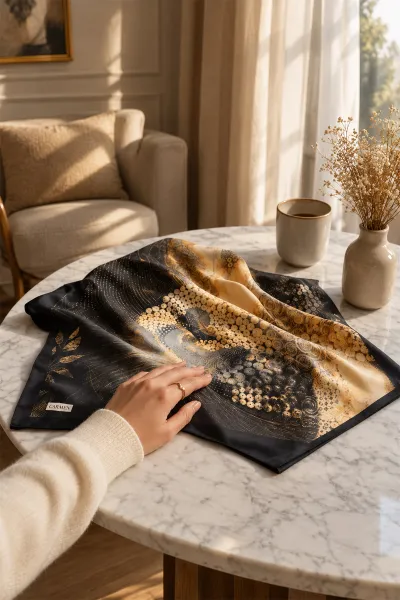 Siyah 90x90 Cm Dijital Baskılı Orbit Desen Soft Eşarp 498491