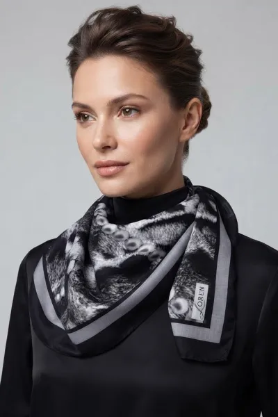Siyah 90x90 Cm Dijital Baskılı Perla Desen Soft Eşarp 498515