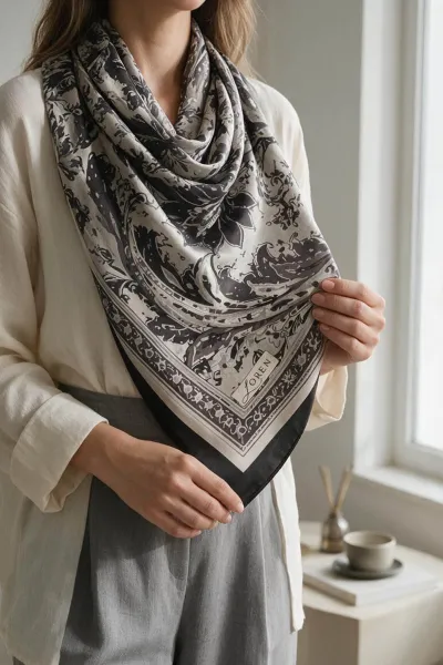 Siyah 90x90 Cm Dijital Baskılı Persiana Desen Soft Eşarp 498447