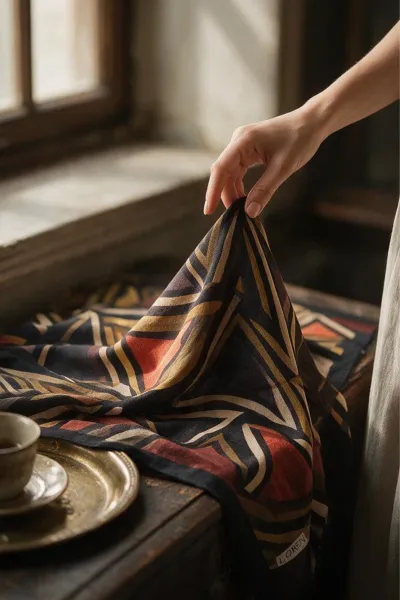 Siyah 90x90 Cm Dijital Baskılı Porto Desen Kutulu Twill Eşarp 500956