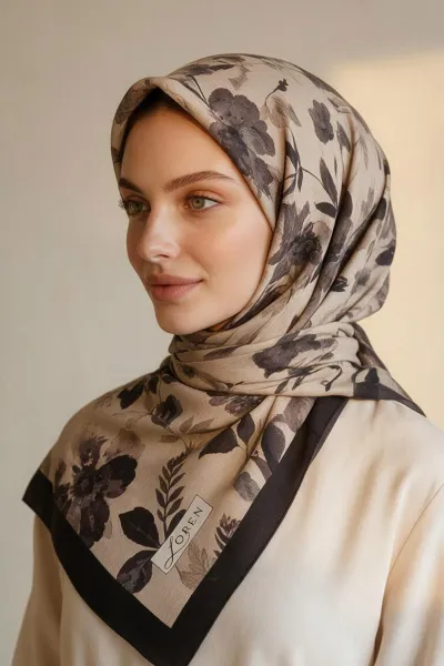Siyah 90x90 Cm Dijital Baskılı Rosalie Desen Soft Eşarp 498543