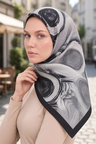 Siyah 90x90 Cm Dijital Baskılı Rosetta Desen Soft Eşarp 498595