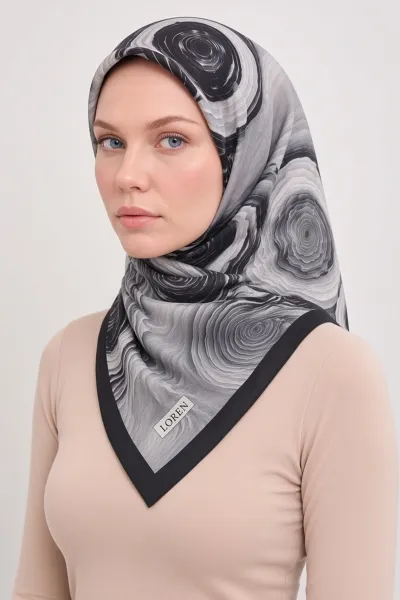 Siyah 90x90 Cm Dijital Baskılı Rosetta Desen Soft Eşarp 498595