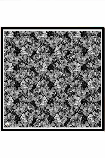 Siyah 95x95 Cm Dijital Baskılı Botanik Desen Soft Eşarp 473301