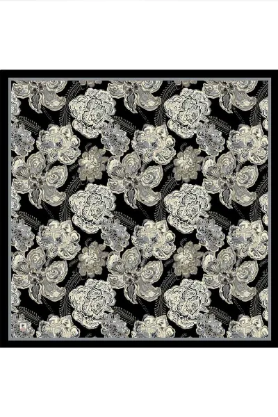 Siyah 95x95 Cm Dijital Baskılı Mercan Desen Soft Eşarp 473263