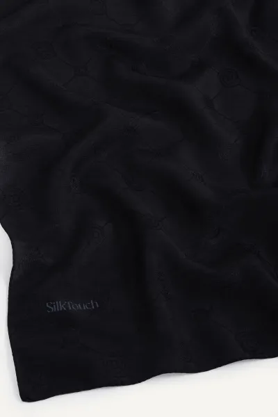 Siyah 98x98 Cm Jakarlı Desenli Monogram Eşarp 432676