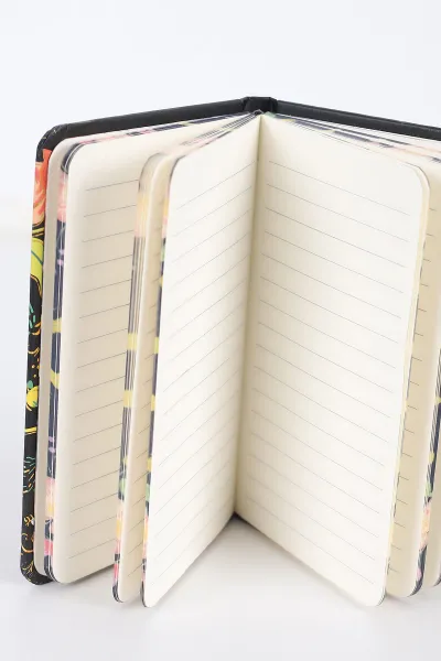 Siyah 9x14 Cm Desenli Lastikli Bloknot Defter-Notebook 392556